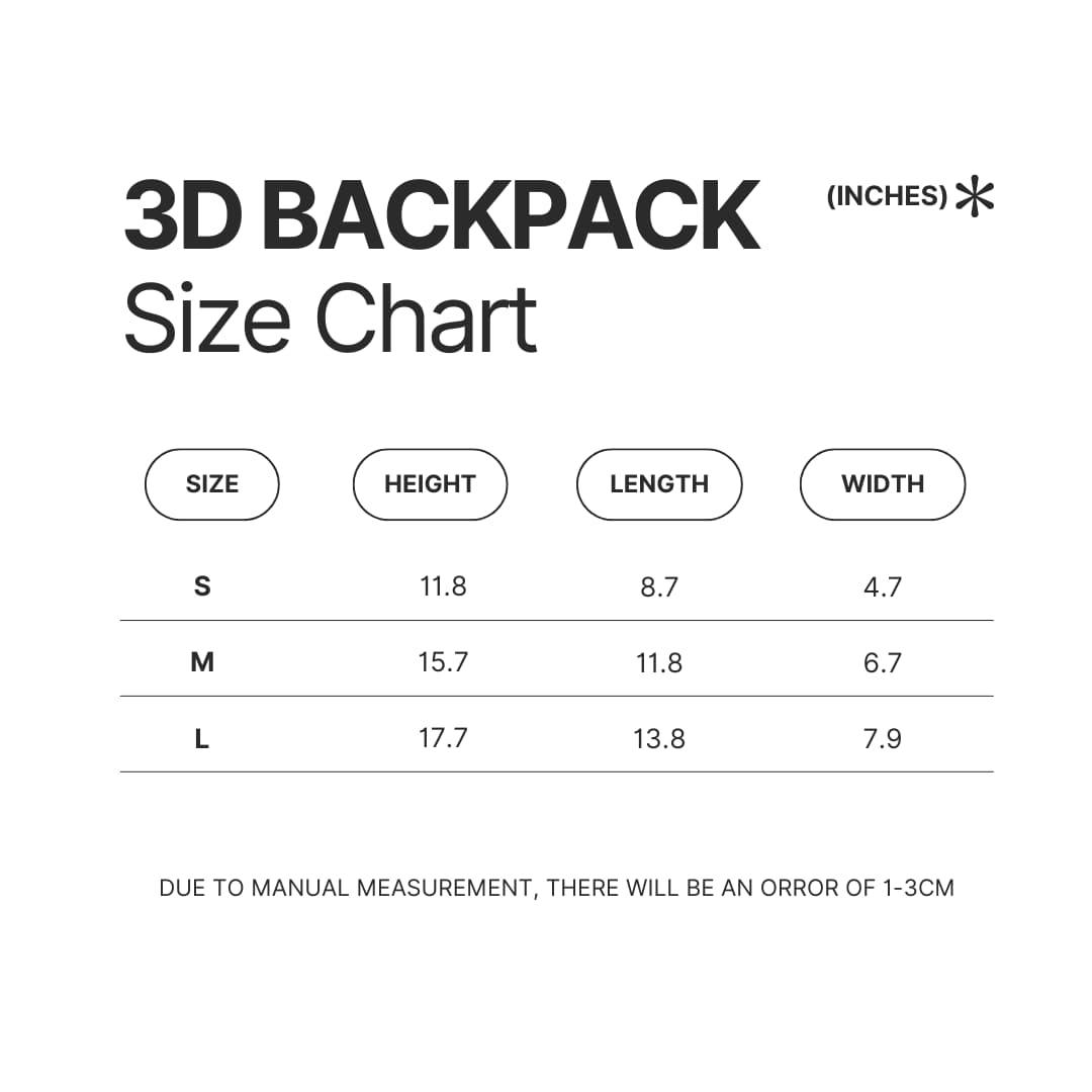 3D Backpack Size Chart - Blue Box Merch
