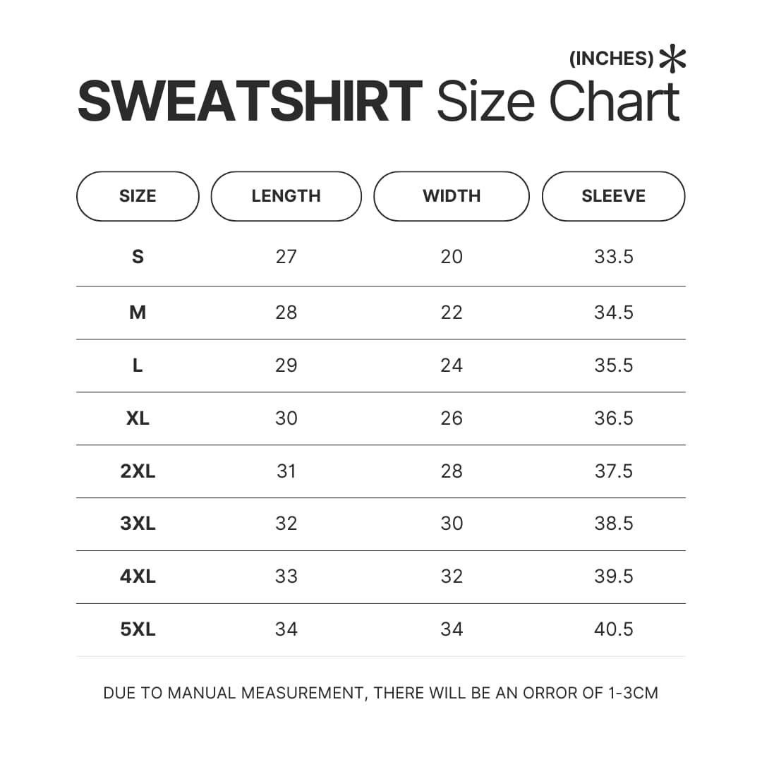 Sweatshirt Size Chart - Blue Box Merch